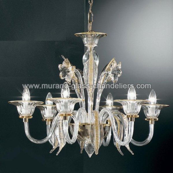 【MURANO GLASS CHANDELIERS】イタリア・ヴェネチアンガラスシャンデリア6灯「ALLORO」（W700×H550mm）
