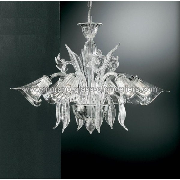【MURANO GLASS CHANDELIERS】イタリア・ヴェネチアンガラスシャンデリア6灯「AMANITA」（W820×H550mm）