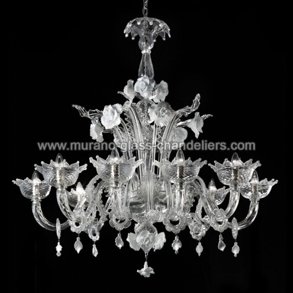【MURANO GLASS CHANDELIERS】イタリア・ヴェネチアンガラスシャンデリア8灯「ARTICO」（W1200×H1100mm）