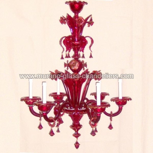 【MURANO GLASS CHANDELIERS】イタリア・ヴェネチアンガラスシャンデリア6灯「BENEDETTA」（W800×H1300mm）