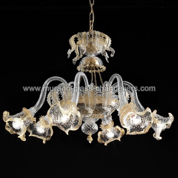 【MURANO GLASS CHANDELIERS】イタリア・ヴェネチアンガラスシャンデリア6灯「CANAL GRANDE」（W900×H550mm）
