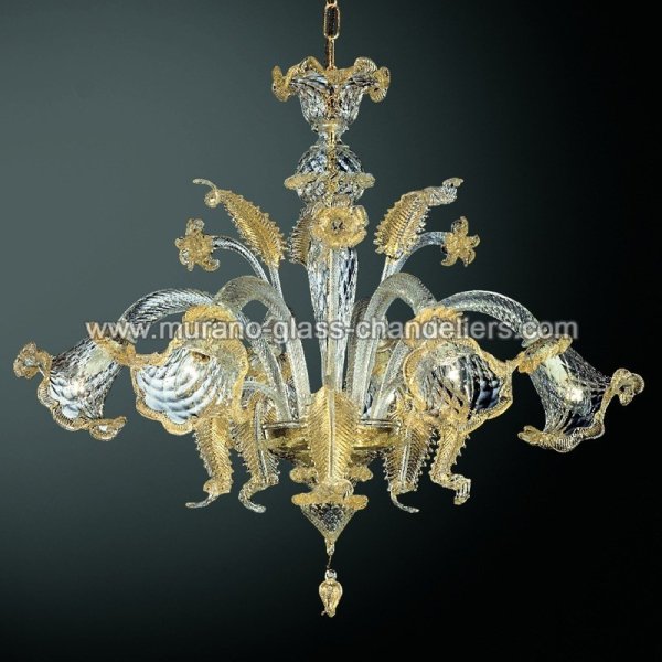 【MURANO GLASS CHANDELIERS】イタリア・ヴェネチアンガラスシャンデリア6灯「CANAL GRANDE」（W800×H800mm）