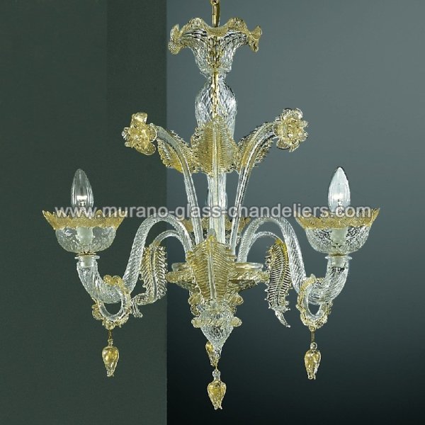 【MURANO GLASS CHANDELIERS】イタリア・ヴェネチアンガラスシャンデリア3灯「CASANOVA」（W550×H550mm）