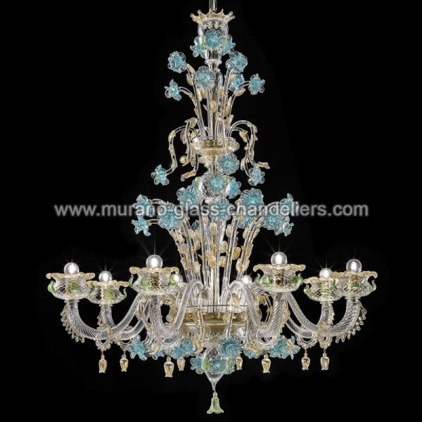 【MURANO GLASS CHANDELIERS】イタリア・ヴェネチアンガラスシャンデリア8灯「CELESTE」（W1050×H1300mm）