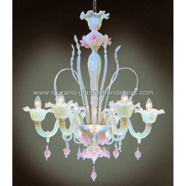 【MURANO GLASS CHANDELIERS】イタリア・ヴェネチアンガラスシャンデリア6灯「DUCALE」（W750×H800mm）