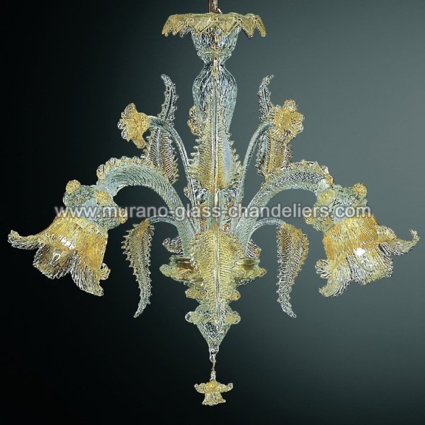 【MURANO GLASS CHANDELIERS】イタリア・ヴェネチアンガラスシャンデリア3灯「FENICE」（W650×H550mm）