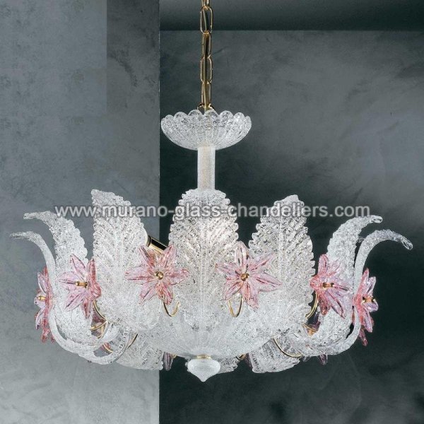 【MURANO GLASS CHANDELIERS】イタリア・ヴェネチアンガラスシャンデリア4灯「FIORDALISO」（W500×H400mm）