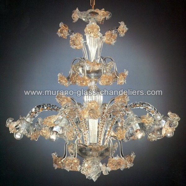 【MURANO GLASS CHANDELIERS】イタリア・ヴェネチアンガラスシャンデリア6灯「FLORA」（W800×H800mm）
