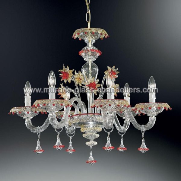 【MURANO GLASS CHANDELIERS】イタリア・ヴェネチアンガラスシャンデリア6灯「FLORENZA」（W760×H600mm）