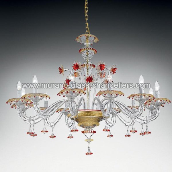 【MURANO GLASS CHANDELIERS】イタリア・ヴェネチアンガラスシャンデリア12灯「FLORENZA」（W1450×H740mm）