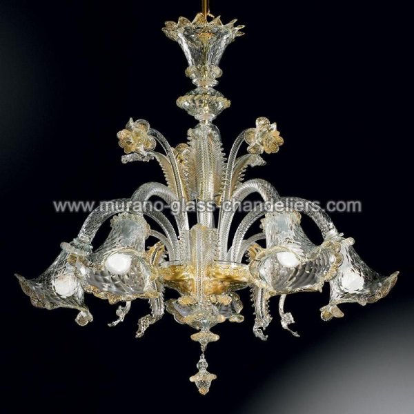【MURANO GLASS CHANDELIERS】イタリア・ヴェネチアンガラスシャンデリア5灯「GAIA」（W740×H700mm）