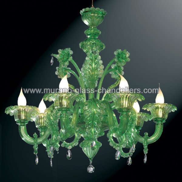 【MURANO GLASS CHANDELIERS】イタリア・ヴェネチアンガラスシャンデリア6灯「GIADA」（W720×H750mm）