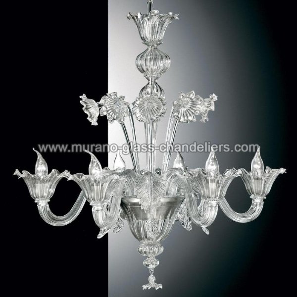 【MURANO GLASS CHANDELIERS】イタリア・ヴェネチアンガラスシャンデリア6灯「GIUSTINIANO」（W740×H760mm）
