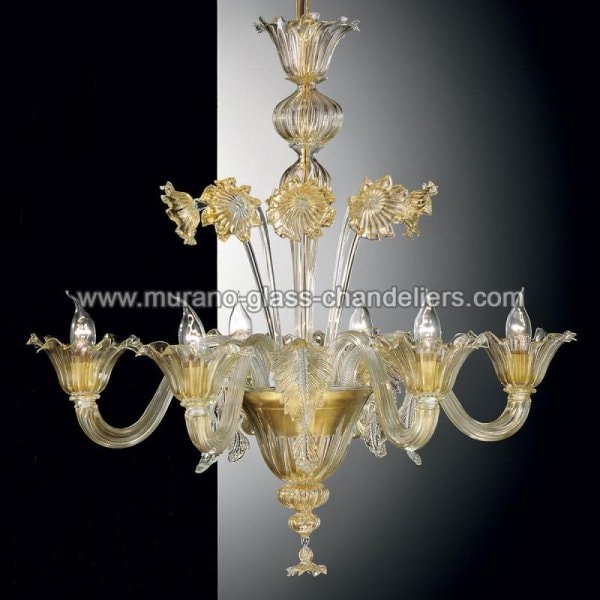 【MURANO GLASS CHANDELIERS】イタリア・ヴェネチアンガラスシャンデリア6灯「GIUSTINIANO」（W740×H760mm）