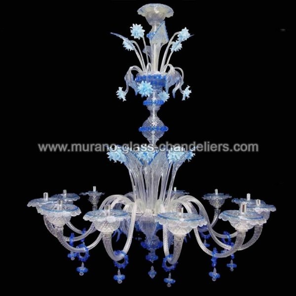 【MURANO GLASS CHANDELIERS】イタリア・ヴェネチアンガラスシャンデリア12灯「GRISELDA」（W1100×H1400mm）