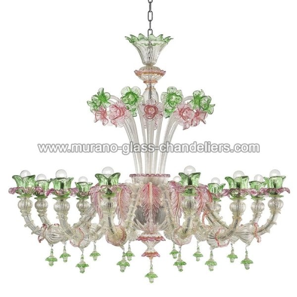 【MURANO GLASS CHANDELIERS】イタリア・ヴェネチアンガラスシャンデリア12灯「INES」（W1200×H1000mm）