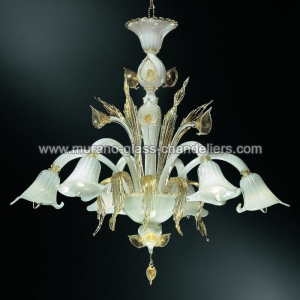 【MURANO GLASS CHANDELIERS】イタリア・ヴェネチアンガラスシャンデリア6灯「LAGUNA」（W850×H800mm）