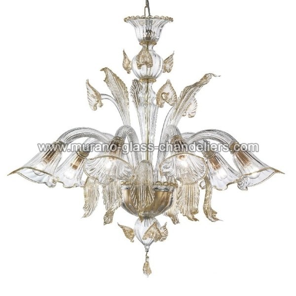 【MURANO GLASS CHANDELIERS】イタリア・ヴェネチアンガラスシャンデリア6灯「LAGUNA」（W850×H800mm）