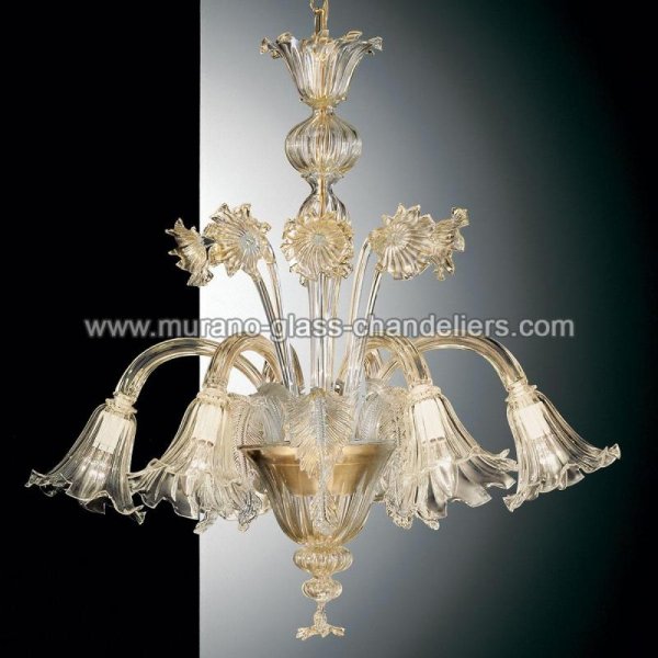 【MURANO GLASS CHANDELIERS】イタリア・ヴェネチアンガラスシャンデリア6灯「LUCREZIA」（W760×H760mm）