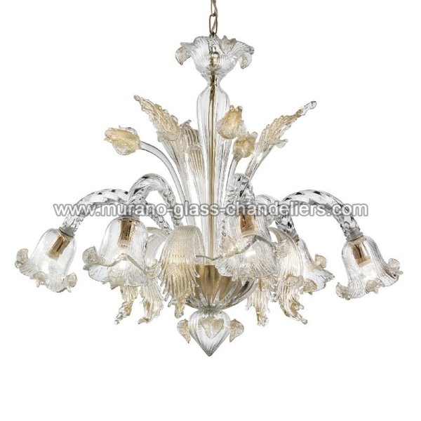 【MURANO GLASS CHANDELIERS】イタリア・ヴェネチアンガラスシャンデリア5灯「MARCO POLO」（W850×H650mm）