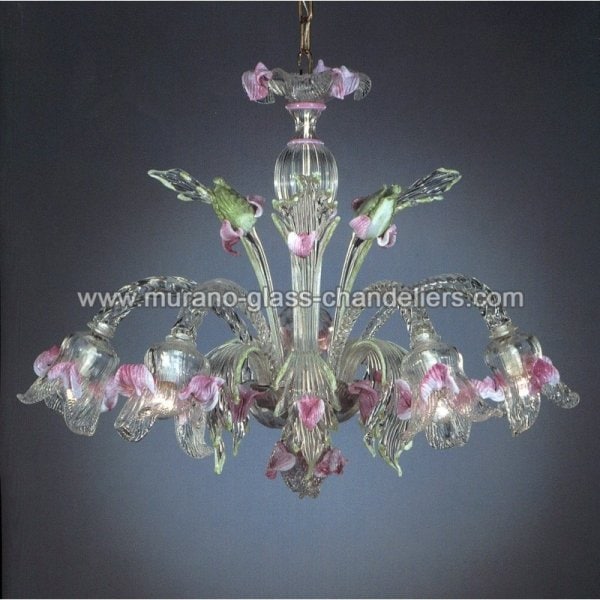 【MURANO GLASS CHANDELIERS】イタリア・ヴェネチアンガラスシャンデリア5灯「MARCO POLO」（W850×H650mm）