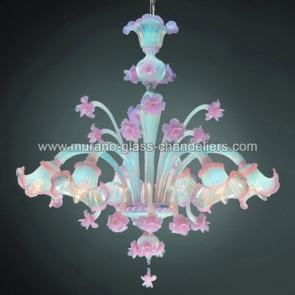 【MURANO GLASS CHANDELIERS】イタリア・ヴェネチアンガラスシャンデリア6灯「MINERVA」（W800×H800mm）