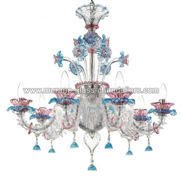 【MURANO GLASS CHANDELIERS】イタリア・ヴェネチアンガラスシャンデリア6灯「NADA」（W800×H900mm）
