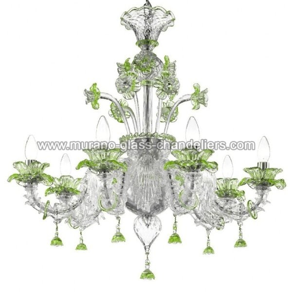 【MURANO GLASS CHANDELIERS】イタリア・ヴェネチアンガラスシャンデリア6灯「NADA」（W800×H900mm）