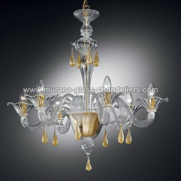 【MURANO GLASS CHANDELIERS】イタリア・ヴェネチアンガラスシャンデリア6灯「PRASSEDE」（W740×H750mm）