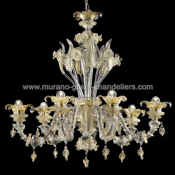 【MURANO GLASS CHANDELIERS】イタリア・ヴェネチアンガラスシャンデリア6灯「PREZIOSO」（W1000×H850mm）