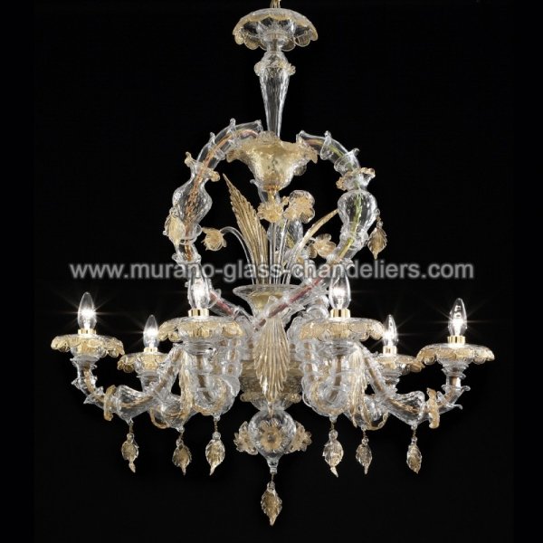 【MURANO GLASS CHANDELIERS】イタリア・ヴェネチアンガラスシャンデリア6灯「PROSPERO」（W1000×H1200mm）