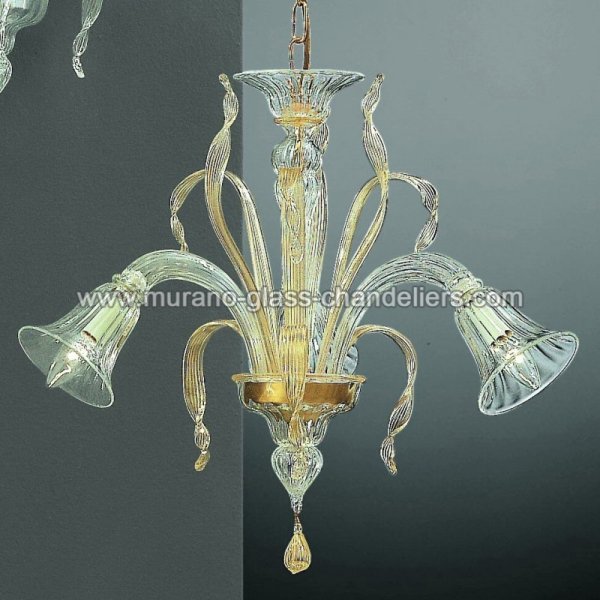 【MURANO GLASS CHANDELIERS】イタリア・ヴェネチアンガラスシャンデリア3灯「RIALTO」（W550×H600mm）