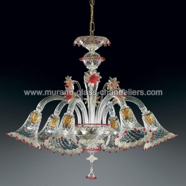 【MURANO GLASS CHANDELIERS】イタリア・ヴェネチアンガラスシャンデリア6灯「ROSALBA」（W740×H580mm）