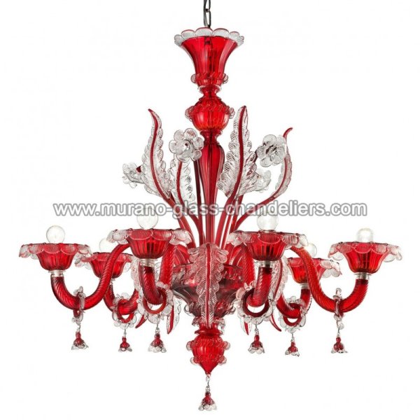 【MURANO GLASS CHANDELIERS】イタリア・ヴェネチアンガラスシャンデリア6灯「SANTA LUCIA」（W750×H750mm）