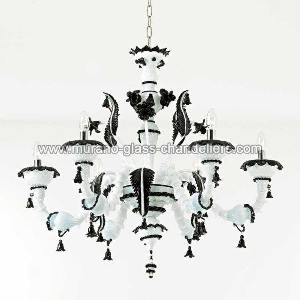 【MURANO GLASS CHANDELIERS】イタリア・ヴェネチアンガラスシャンデリア6灯「STEFANIA」（W950×H850mm）