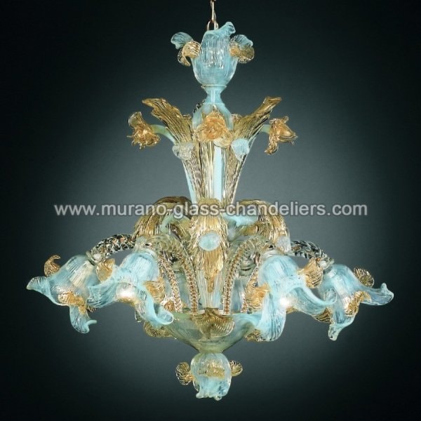 【MURANO GLASS CHANDELIERS】イタリア・ヴェネチアンガラスシャンデリア6灯「VIVALDI」（W800×H800mm）