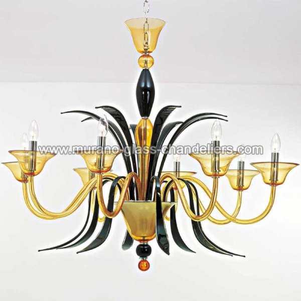 【MURANO GLASS CHANDELIERS】イタリア・ヴェネチアンガラスシャンデリア8灯「BACCANTI」（W1100×H950mm）