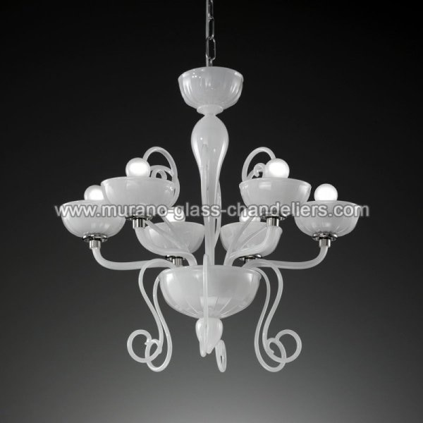 【MURANO GLASS CHANDELIERS】イタリア・ヴェネチアンガラスシャンデリア6灯「BASSANIO」（W600×H580mm）