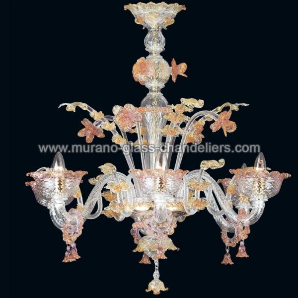 【MURANO GLASS CHANDELIERS】イタリア・ヴェネチアンガラスシャンデリア6灯「DIVINA」（W800×H800mm）