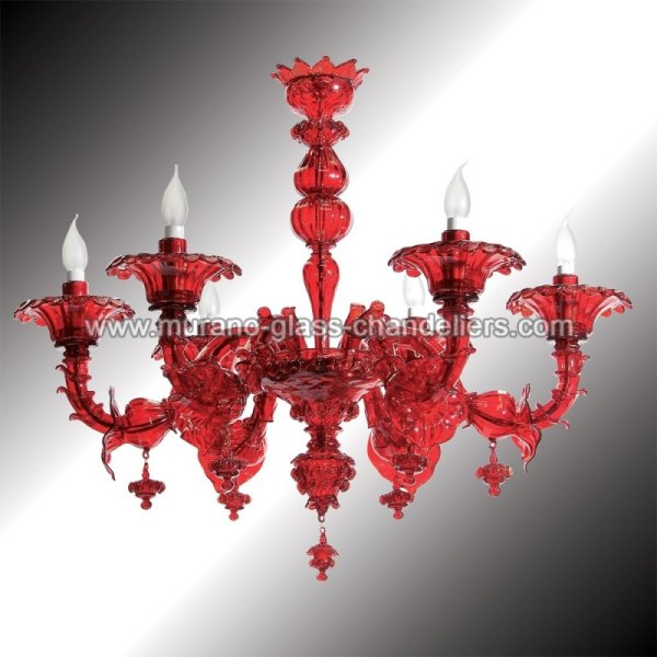 【MURANO GLASS CHANDELIERS】イタリア・ヴェネチアンガラスシャンデリア6灯「GRANATO」（W860×H750mm）