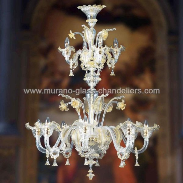 【MURANO GLASS CHANDELIERS】イタリア・ヴェネチアンガラスシャンデリア12灯「JAROD」（W900×H1300mm）
