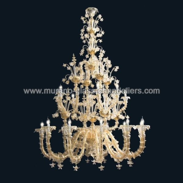 【MURANO GLASS CHANDELIERS】イタリア・ヴェネチアンガラスシャンデリア20灯「MALACHIA」（W1450×H2100mm）