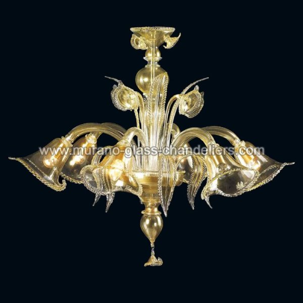 【MURANO GLASS CHANDELIERS】イタリア・ヴェネチアンガラスシャンデリア6灯「MARGARET」（W850×H800mm）