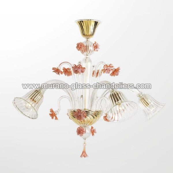 【MURANO GLASS CHANDELIERS】イタリア・ヴェネチアンガラスシャンデリア5灯「MEGAN」（W850×H800mm）