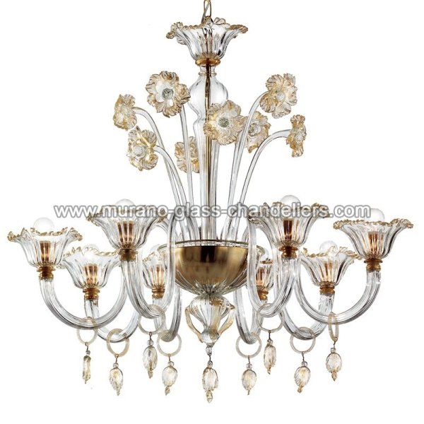 【MURANO GLASS CHANDELIERS】イタリア・ヴェネチアンガラスシャンデリア8灯「NOVECENTO」（W900×H850mm）