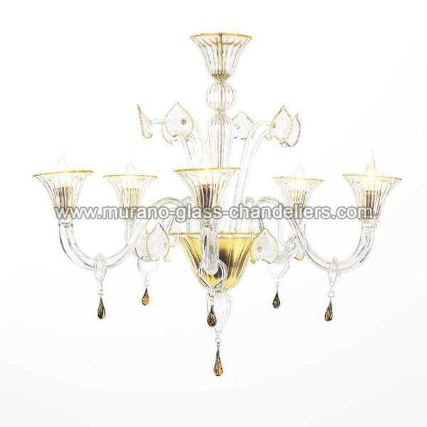 【MURANO GLASS CHANDELIERS】イタリア・ヴェネチアンガラスシャンデリア5灯「OSIRIDE」（W750×H750mm）