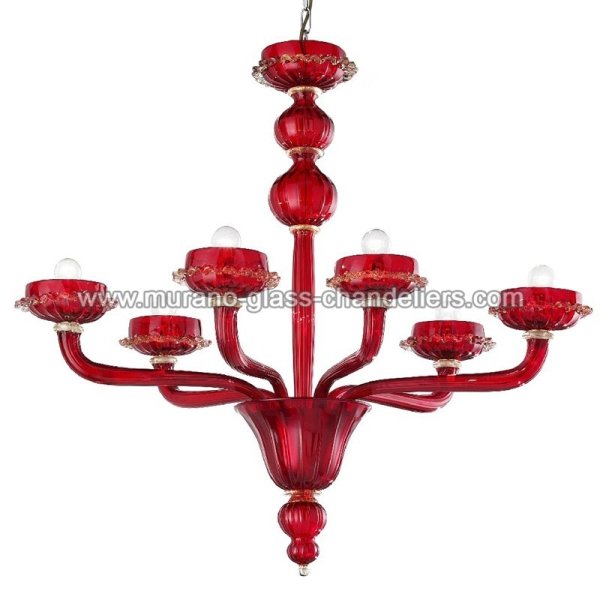 【MURANO GLASS CHANDELIERS】イタリア・ヴェネチアンガラスシャンデリア6灯「PALLADIO」（W920×H820mm）