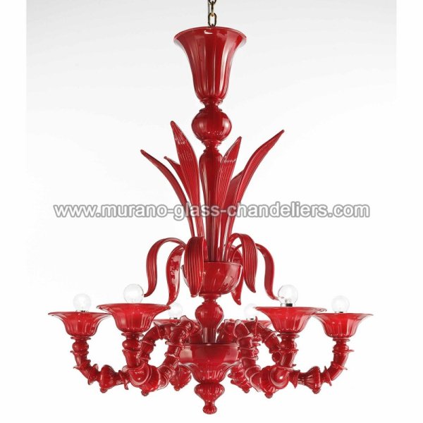 【MURANO GLASS CHANDELIERS】イタリア・ヴェネチアンガラスシャンデリア6灯「PARADISO」（W850×H800mm）
