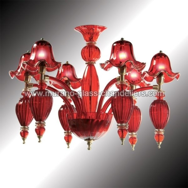 【MURANO GLASS CHANDELIERS】イタリア・ヴェネチアンガラスシャンデリア6灯「RAVENNA」（W910×H600mm）
