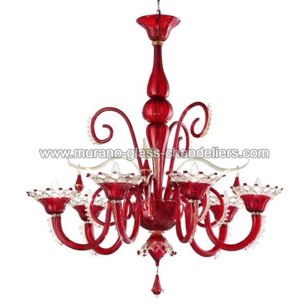 【MURANO GLASS CHANDELIERS】イタリア・ヴェネチアンガラスシャンデリア6灯「REGATA」（W930×H1000mm）